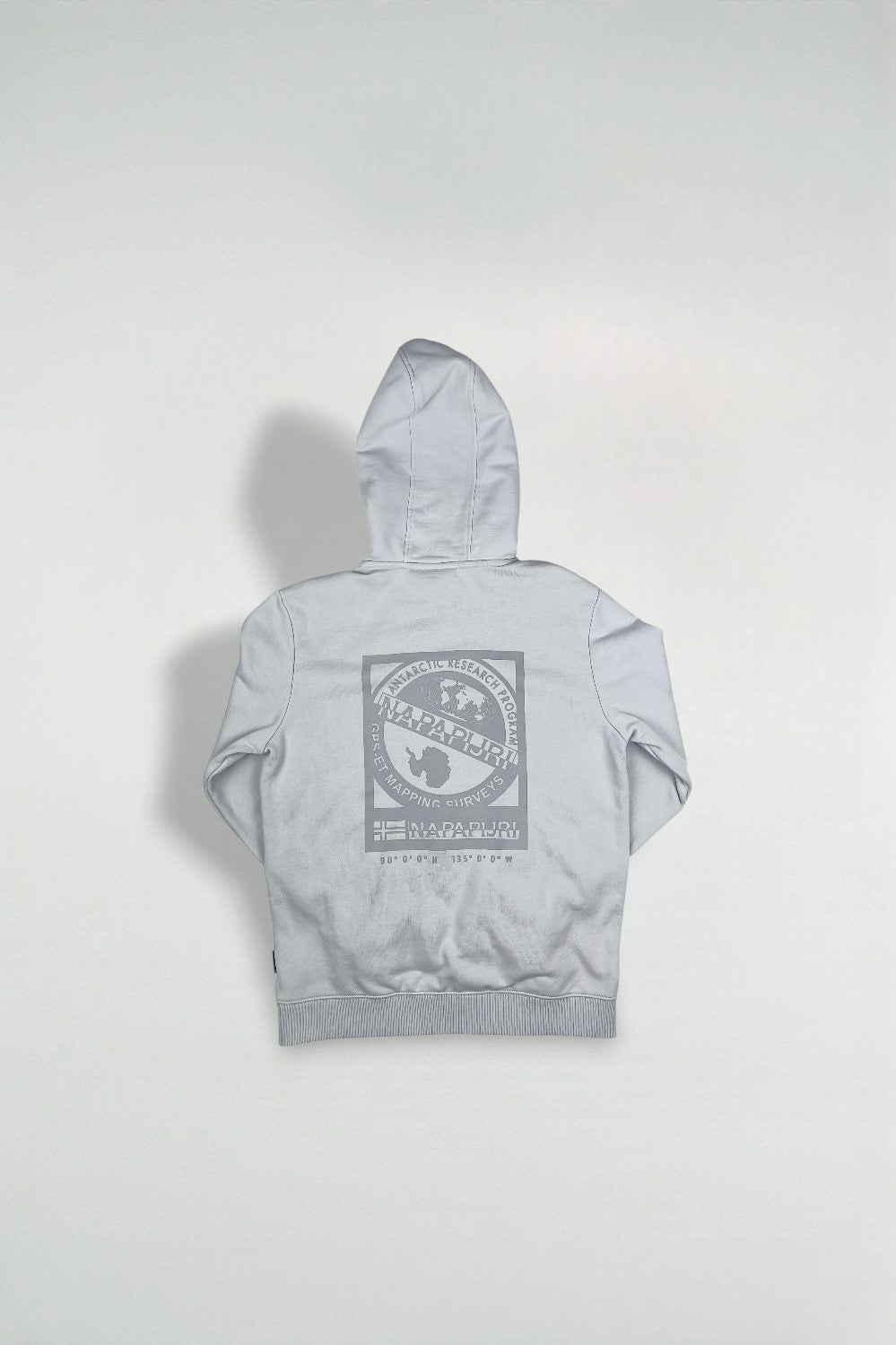 Vintage Napapijri Geographic Logo Hoodie Grey | Streetwear Sweatshirt
