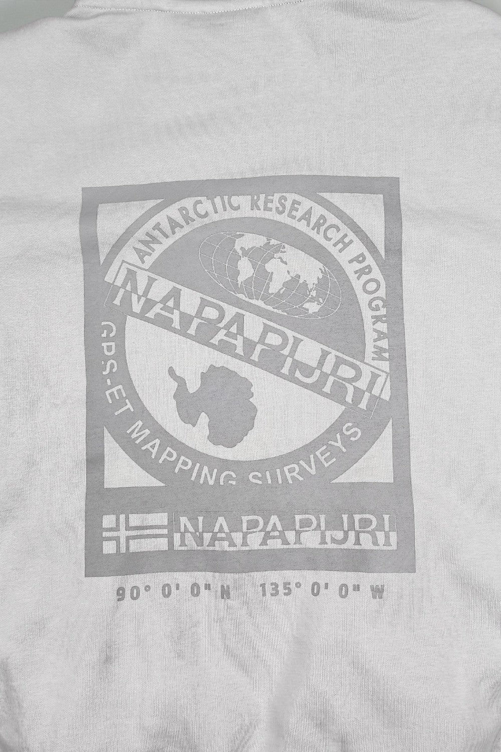 Vintage Napapijri Geographic Logo Hoodie Grey | Streetwear Sweatshirt