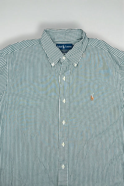 Vintage Polo Ralph Lauren Striped Button Down Shirt Green White L