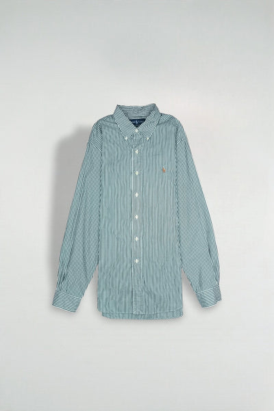 Vintage Polo Ralph Lauren Striped Button Down Shirt Green White L