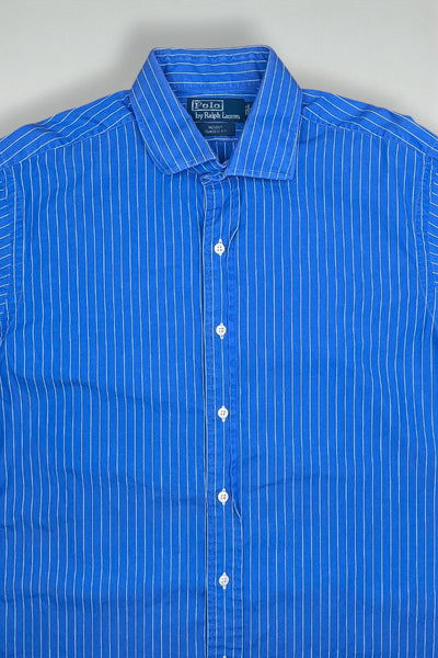 Vintage Polo Ralph Lauren Blue Striped Shirt Cotton Classic Fit 90s