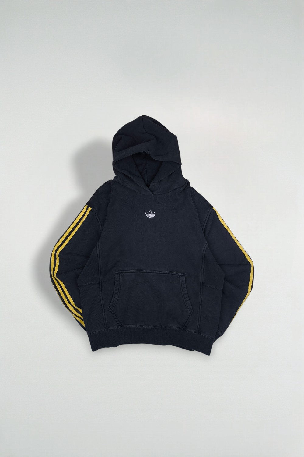 Vintage Adidas 3 Stripe Hoodie Navy Yellow Cotton Sweatshirt