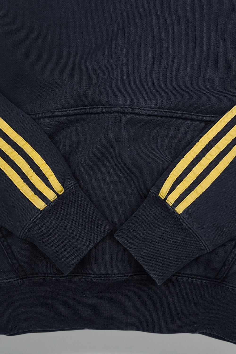 Vintage Adidas 3 Stripe Hoodie Navy Yellow Cotton Sweatshirt
