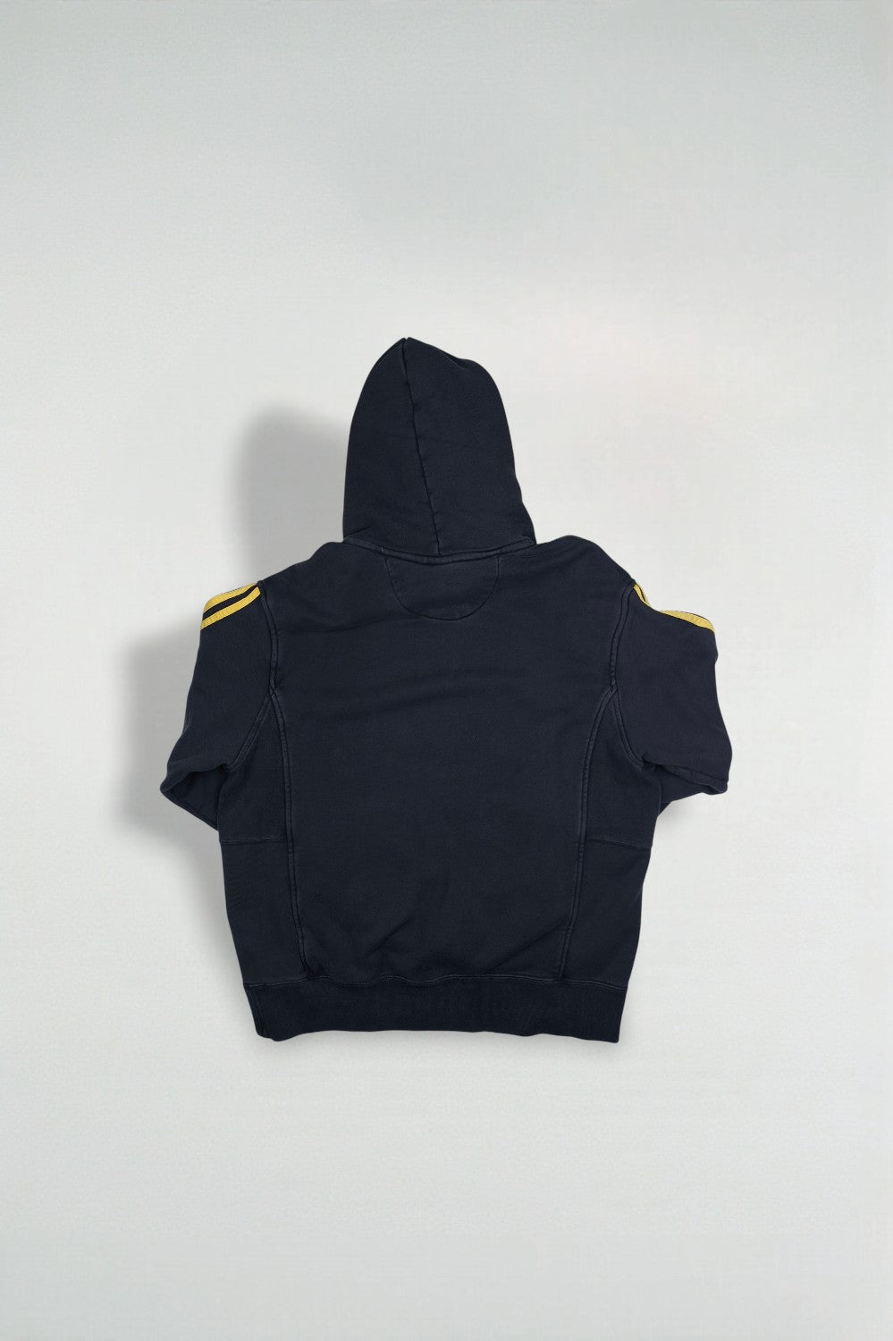 Vintage Adidas 3 Stripe Hoodie Navy Yellow Cotton Sweatshirt
