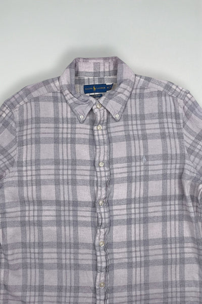 Vintage Polo Ralph Lauren Plaid Shirt Grey Cotton Classic Fit