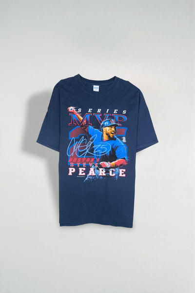 Vintage Steve Pearce MVP Baseball T-Shirt Navy Blue | 2018 MLB Tee