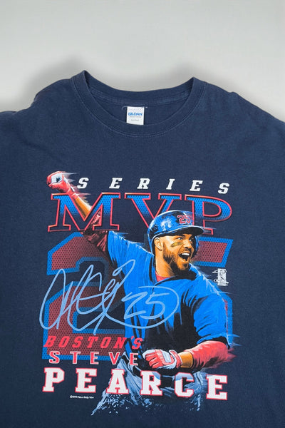 Vintage Steve Pearce MVP Baseball T-Shirt Navy Blue | 2018 MLB Tee