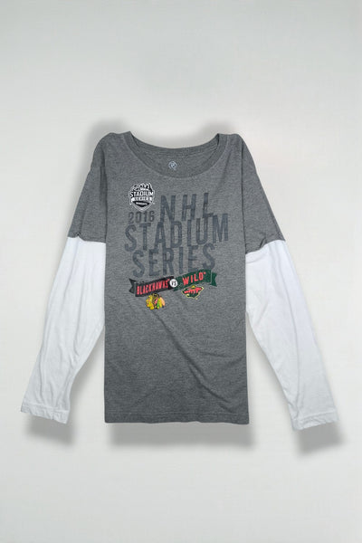 Vintage NHL Stadium Series Blackhawks Wild Long Sleeve T-Shirt Grey