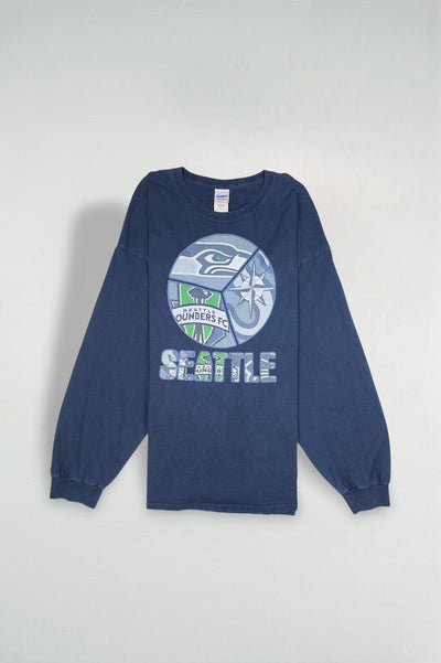 Vintage Seattle Sounders FC Long Sleeve T-Shirt Navy Blue 3XL
