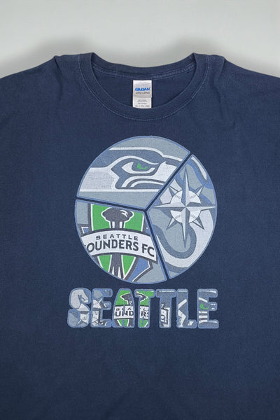 Vintage Seattle Sounders FC Long Sleeve T-Shirt Navy Blue 3XL