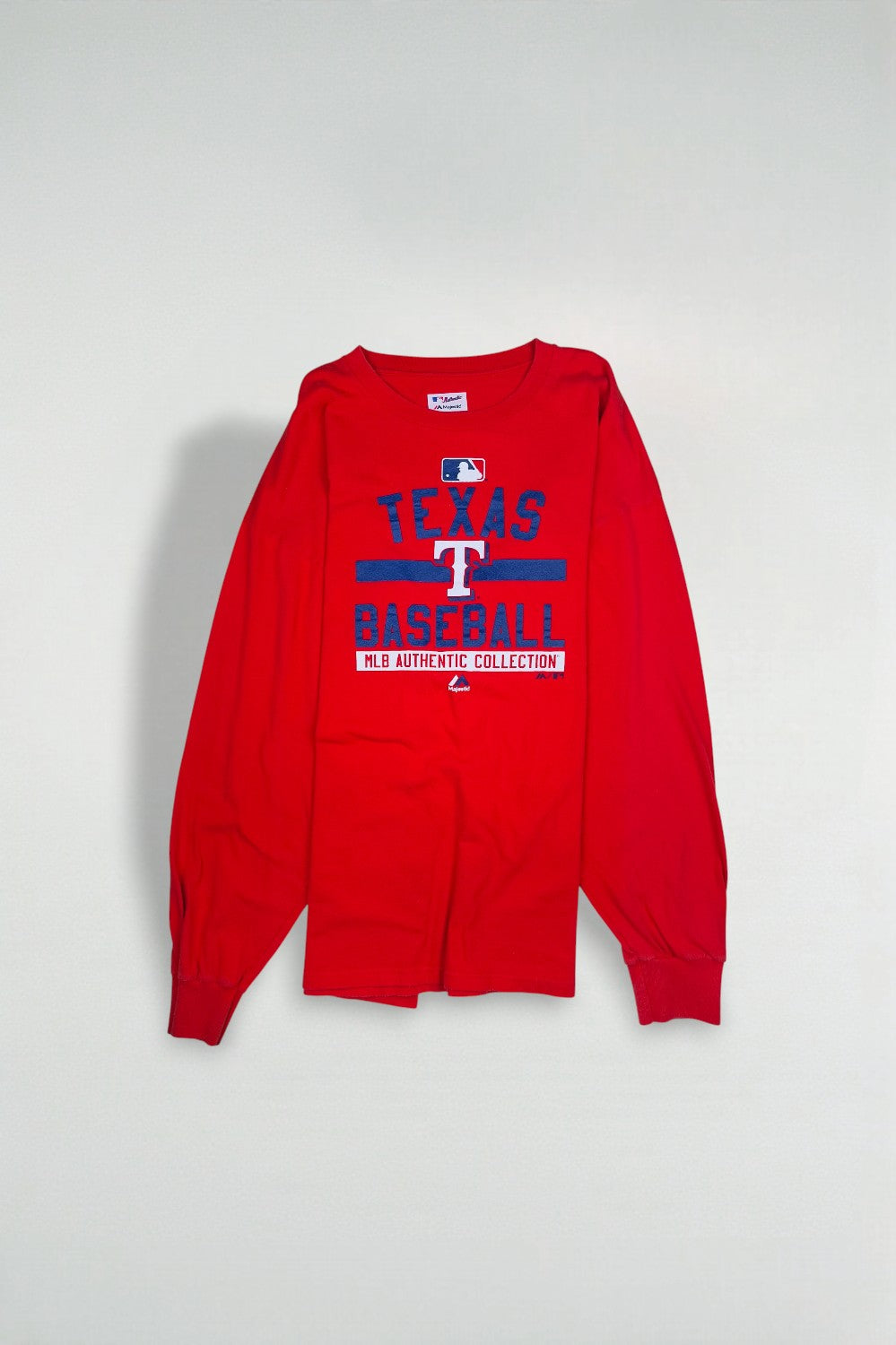 Vintage Majestic Texas Rangers MLB Long Sleeve T-Shirt Red XXL