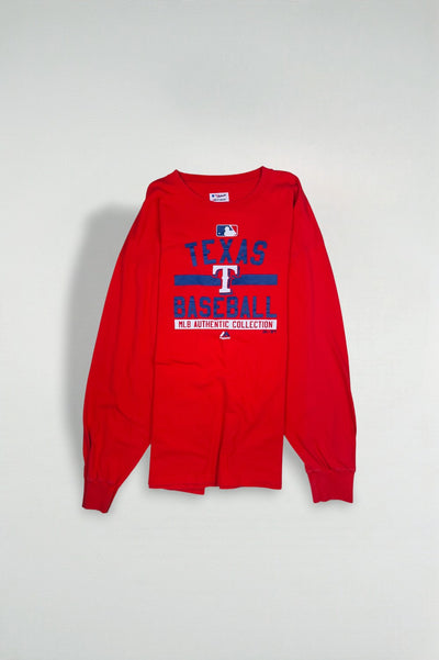 Vintage Majestic Texas Rangers MLB Long Sleeve T-Shirt Red XXL