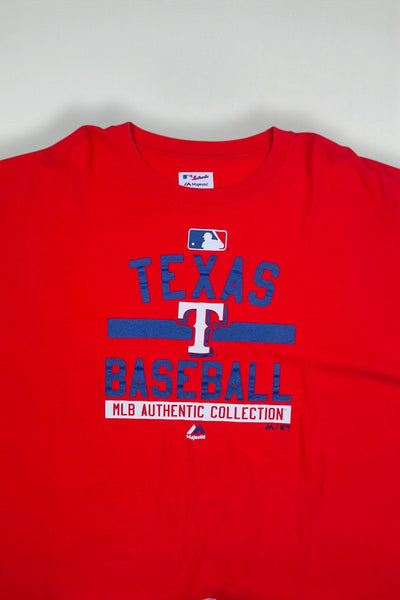 Vintage Majestic Texas Rangers MLB Long Sleeve T-Shirt Red XXL