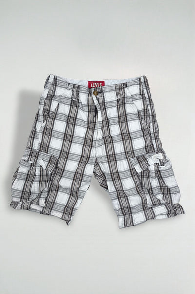 Vintage Levi’s Plaid Cargo Shorts White Brown W33 Y2K