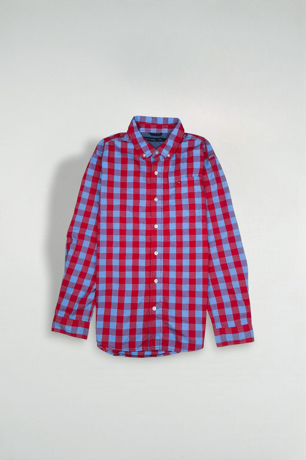 Second-Hand Tommy Hilfiger Youth XL Check Shirt | Red Blue