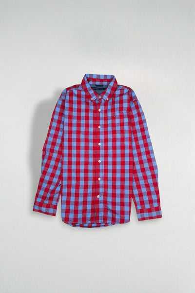 Second-Hand Tommy Hilfiger Youth XL Check Shirt | Red Blue
