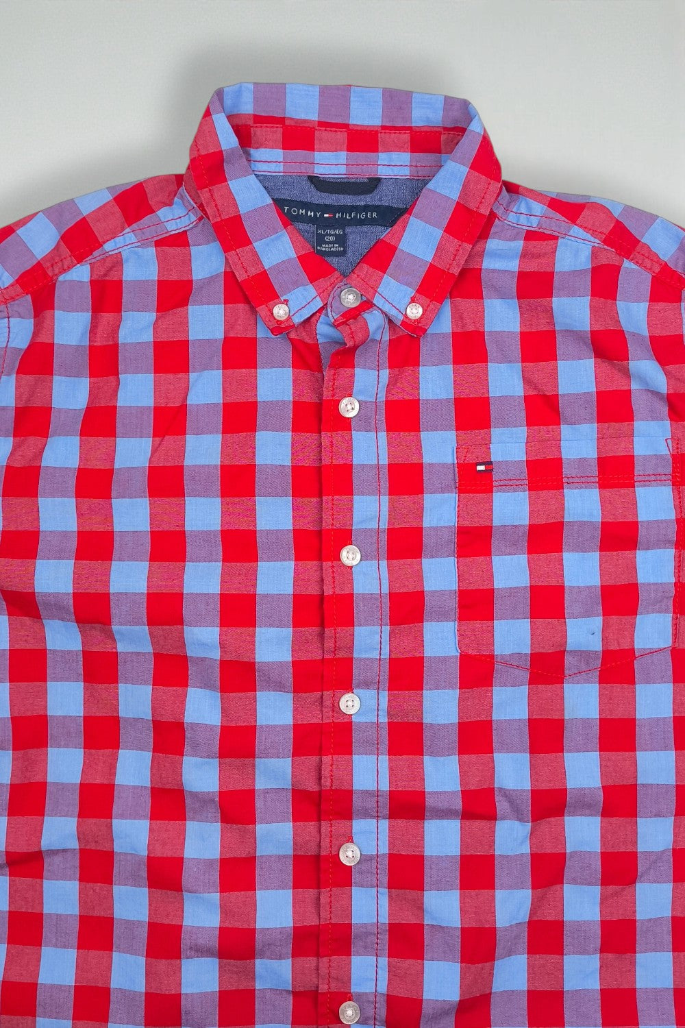 Second-Hand Tommy Hilfiger Youth XL Check Shirt | Red Blue