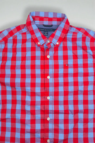 Second-Hand Tommy Hilfiger Youth XL Check Shirt | Red Blue