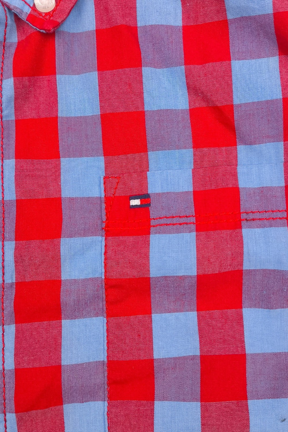 Second-Hand Tommy Hilfiger Youth XL Check Shirt | Red Blue