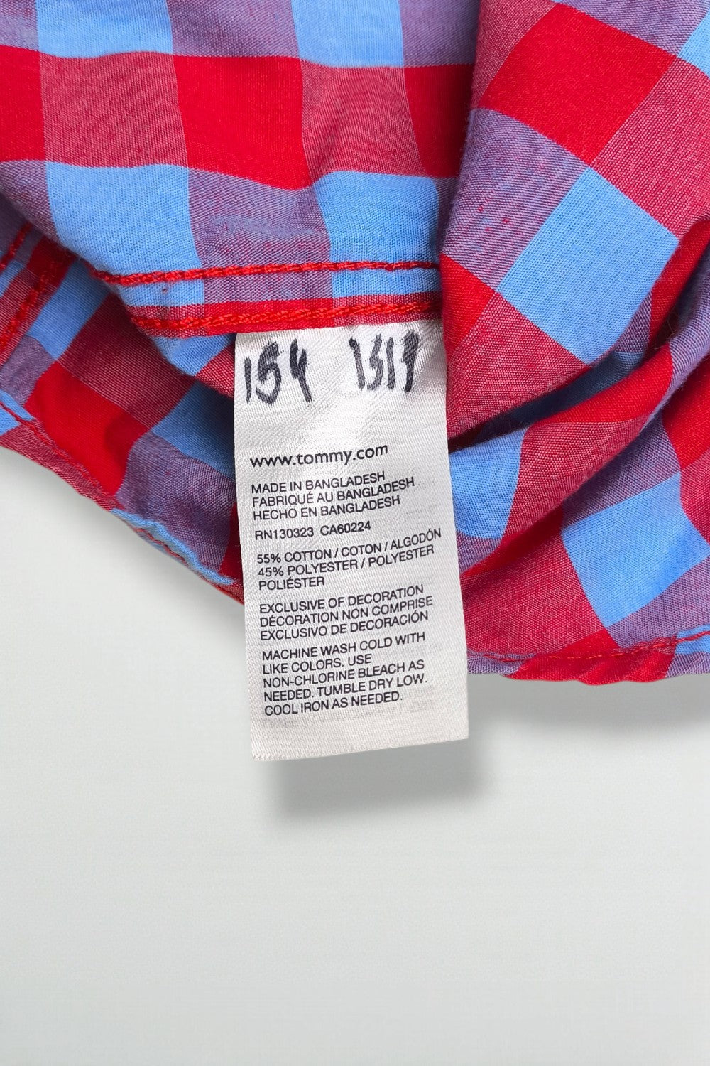 Second-Hand Tommy Hilfiger Youth XL Check Shirt | Red Blue