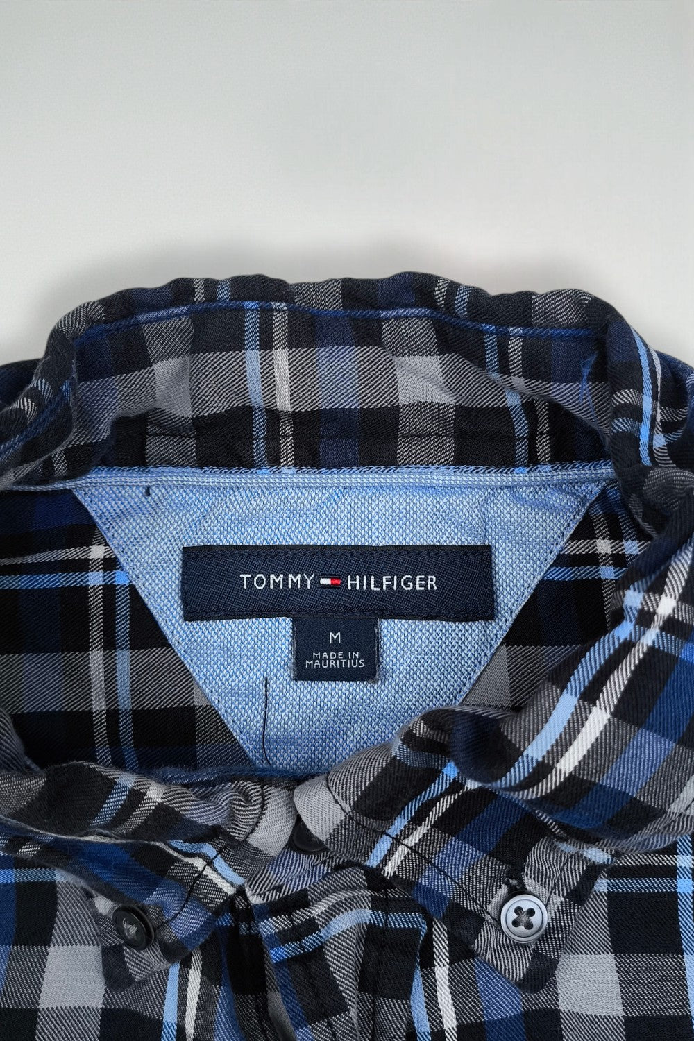 Vintage Tommy Hilfiger Plaid Shirt Blue Grey Button Down M