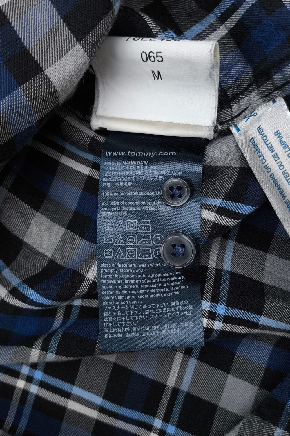 Vintage Tommy Hilfiger Plaid Shirt Blue Grey Button Down M