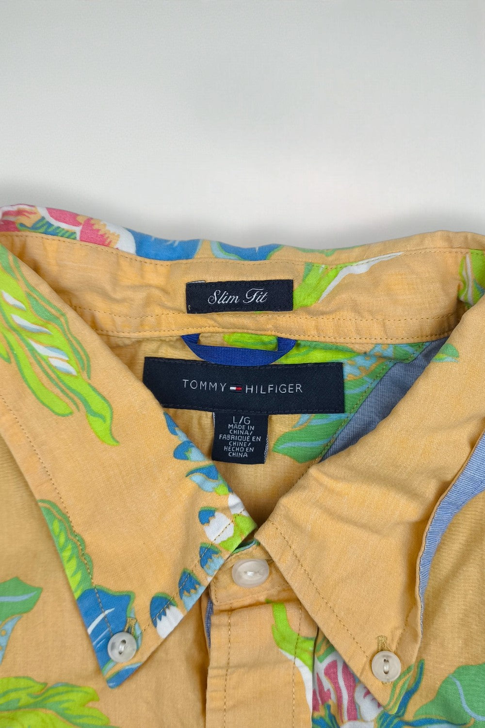 Vintage Tommy Hilfiger Hawaiian Floral Shirt Yellow L Cotton