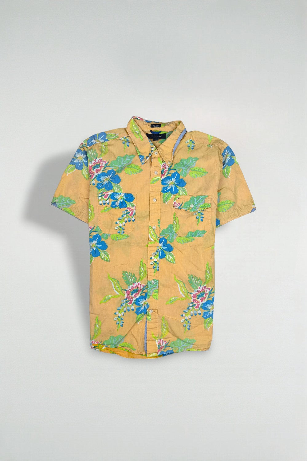 Vintage Tommy Hilfiger Hawaiian Floral Shirt Yellow L Cotton