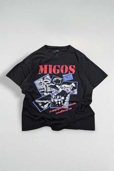 Maglietta rap vintage Migos nera e rossa | Maglietta hip-hop anni 2010 