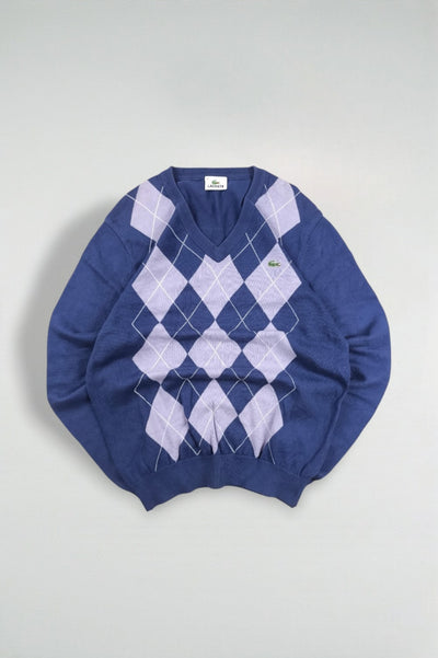 Maglione vintage Lacoste Argyle in maglia blu e lilla | Maglieria classica anni 2000