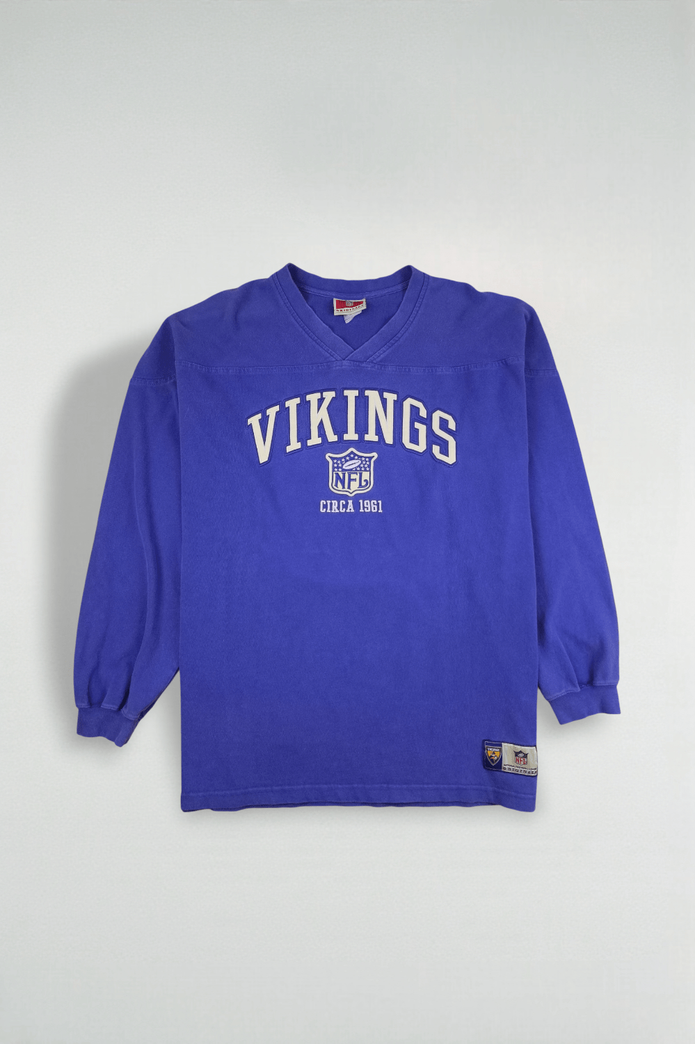 Maglia da football vintage a maniche lunghe NFL dei Minnesota Vikings, viola | Abbigliamento originale anni 2000