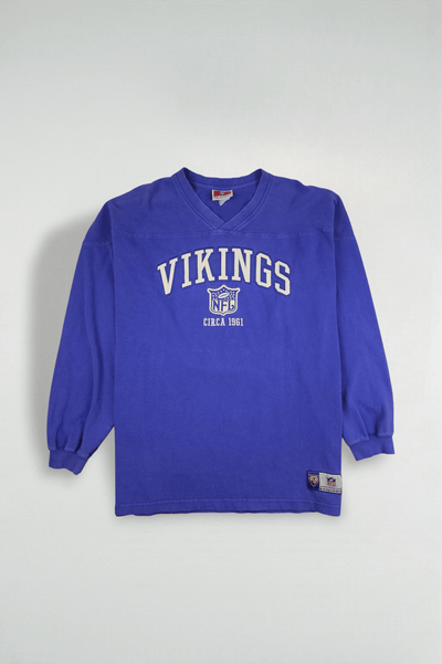 Maglia da football vintage a maniche lunghe NFL dei Minnesota Vikings, viola | Abbigliamento originale anni 2000