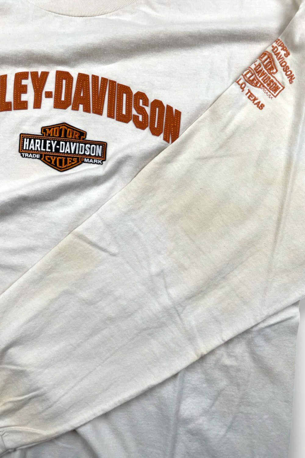Maglietta a maniche lunghe vintage Harley-Davidson Amarillo Texas bianca | Abbigliamento da motociclista anni 2000